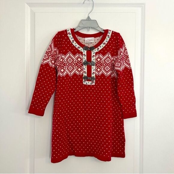 Hanna Andersson Long Sleeve Snowflake Red White Knit Cotton Dress US 4 - Picture 1 of 9